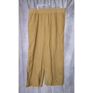 Soft Surroundings Pull On Linen Pants Women's 1X Brown Wide Leg Beachy